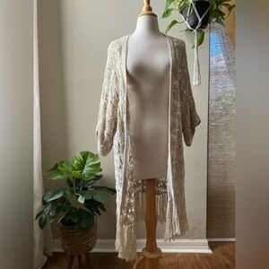 American Eagle boho fringed crochet cardigan/kimono
